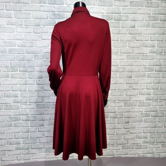 Vintage 70s Jan Sue Calif Womens M Burgundy Polyester L/S Disco Shirt Dress - Picture 7 of 8